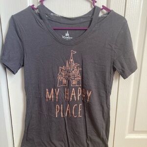 My Happy Place Disney XS Shirt Gray with Rose Gold Glitter